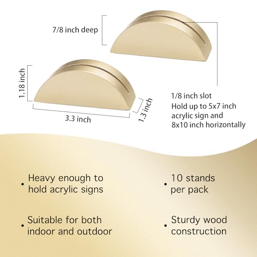 UNIQOOO 10 Pack 3.3" Arch Gold Wood Stand with 1/8" Slot, for Wedding Acrylic Table Number Sign, Wedding Display Stand, Card Holder, Great for Bar Menu, Retail Sign, Party and Events - color: Acrh Gold Wood