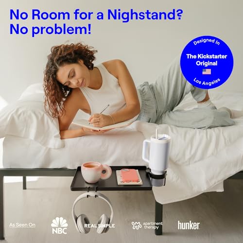 BedShelfie Bedside Shelf for Dorm Room Bunk Bed & Top Bunk, College Dorm Room Essentials, Bedside Caddy, Clip on Floating Tray, Bed Side Table Storage, Loft Nightstand Decor, Black - color: Black, size: DormEssential (15.1 x 10.5 inches)
