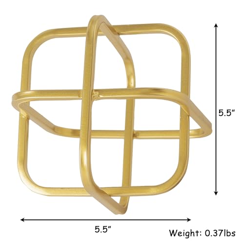 5.5" Gold Metal Geometric Sculpture, Modern Square Decorative Sphere, Small Tabletop Decoration Ball for Home Office Table Shelf Living Room Bedroom Desk Decor - color: Gold Square-5.5in