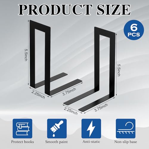 Chunful 6 Pcs Modern Metal Book Ends for Shelves Decorative Small Bookends Book Shelf Organizer Minimalist Design Stopper to Hold Books for Office (Square) - color: Black, size: Square