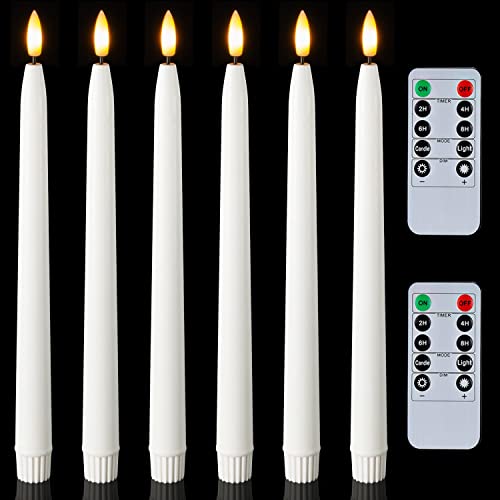 Homemory 11 inches Waxy Battery Operated Taper Candles with Remote Timer Dimmer, 6 Pcs Flameless Taper Candles with Flickering Flame, White Candlesticks Battery Powered for Ceremony Memorial Decor - style: Traditional - White 11"