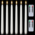Homemory 11 inches Waxy Battery Operated Taper Candles with Remote Timer Dimmer, 6 Pcs Flameless Taper Candles with Flickering Flame, White Candlesticks Battery Powered for Ceremony Memorial Decor - style: Traditional - White 11"