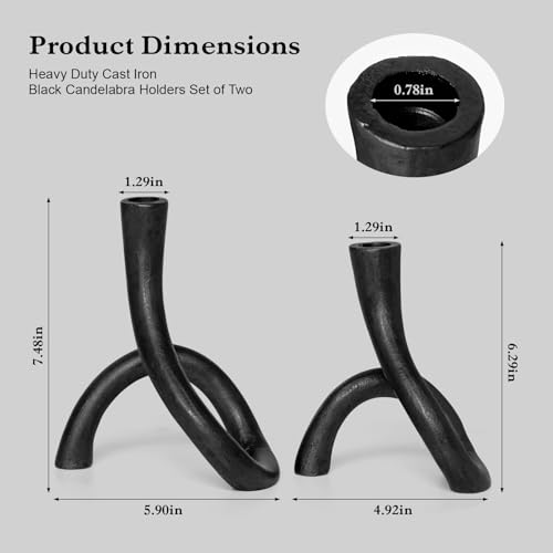 Black Cast Iron Taper Candle Holder, Candlestick Holder Decorative, Gift Tapered Candle Holders for Home Decoration, Bedroom, Dinning, Mantel, Kitchen, Party, Set of 2 - color: Black