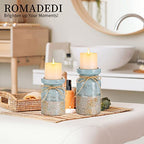 Romadedi Beach Pillar Candle Holder - Terracotta Distressed Blue Teal Ocean Theme Decor Drift Bottle Design Nautical Rustic Farmhouse Gift for Coastal Home Bathroom