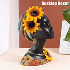 African Art Bust Statue, Home Decor African Sunflower Girl Figurines, Home Decor Resin Black African American Bust Sculpture, Suitable For Living Room, Room, Desktop, Bookcase, Wooden Shelf Decor