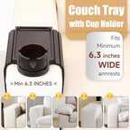 SINWANT Couch Cup Holder Tray, 2 in 1 Bamboo Couch Armrest Table Clip on Sofa Armrest Table,Foldable Anti Silp Arm Rest Side Tray for Drink Coffee Mug, Snacks, Remote - color: Black Walnut