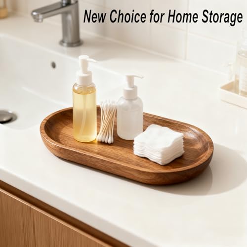 Small Wooden Tray, Oval Wood Serving Trays, Acacia Wood Platter for Coffee Tables, Dessert, Snack, Fruit, Bathroom Tray Charcuterie Board for Home Decor (S) - size: 7.3" x 4.1" x 0.6"
