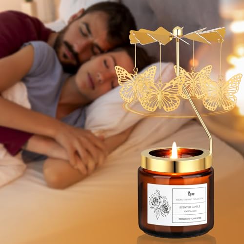 Rotatable Rose Scented Candle Gifts, Butterfly Gifts for Women Mom Wife Anniversary Valentine's Day Christmas, Unique Birthday Gift for Sister Girlfriend with Gift Box - color: Rose-Butterfly