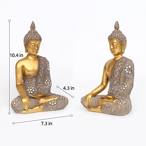 Buddha Statue for Home Decor Gold 10.4”-Buddha Statues for Zen Decor - Spiritual Décor-Buddha Decor for Living Room-Buda – Budda – Indoor Buddha Gift for Relaxation, Meditation or Shrine - size: 4.33" X 7.28" X 10.4"