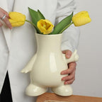 8 Inch Glossy Cute Ceramic Tulip Flower Vase for Building Block Flowers Bouquet, Beige Funky Living Room Flower Vase Decor, Unique Gifts for Men and Women, Jarrones Blancos para Flores