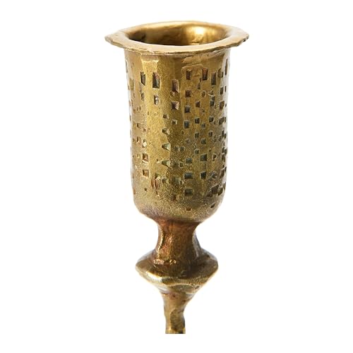 Creative Co-Op Hand-Forged Hammered Metal Taper, Antique Brass Finish Candle Holder - size: 4" Round x 8-3/4"H