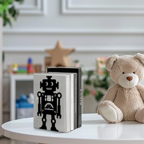 Peacoblue Metal Bookends for Shelves, Modern Decorative Heavy Duty Study Book Support Stoppers for Office, Desk, Shelf, Room 5.3"x4.3"x7.9" Cast Iron Simple Tall Bookends, 1 Pair (Robot) - style: Robot