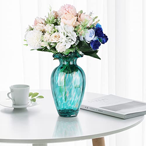 Hand-Blown Glass vase, Featuring a Distinctive Wide-Mouth Design. A Modern Glass Art piece Ideal for Centerpiece Floral Arrangements in Living Rooms, Kitchens, Weddings, Dining Tables, and Offices. - color: B-ml