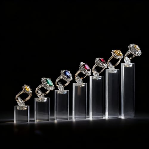 Oirlv Acrylic Jewelry Display Stand Ring Showcase Display Holder 7 PCS Rings Stand (Transparent) - color: Transparent