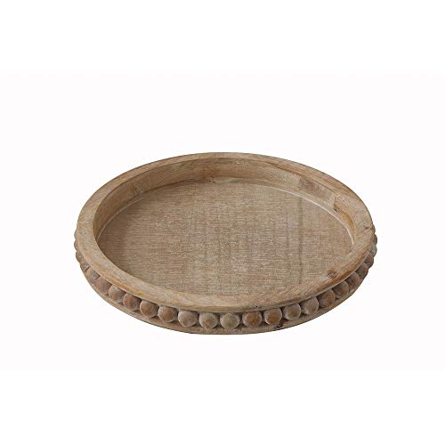 Whitewashed Round Decorative Wood Tray - color: Natural, style: Tray