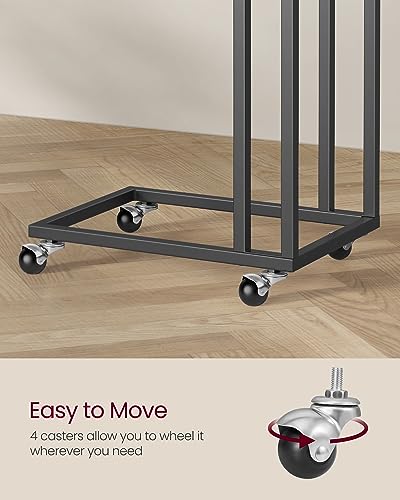 VASAGLE End Table, C Shaped TV Tray with Metal Frame Rolling Casters for Coffee Laptop Mobile Tablet, Industrial Side Table for Living Room Bedroom, 19.7 x 13.8 x 23.6 Inches, Ebony Black, ULNT050B56 - color: Ebony Black