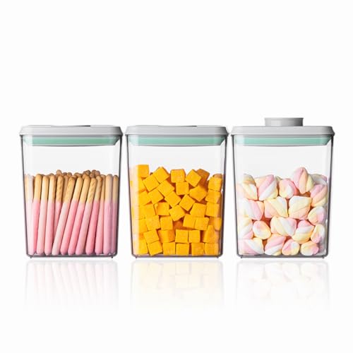 Ankou Pop Airtight Food Storage Containers with Lids- 3 Pcs Stackable One Button Opening Food Containers, Kitchen Pantry Storage Containers for Snacks Candy Salt Herbs Spices BPA-Free (1.2 QT * 3) - color: 1200ml x 3