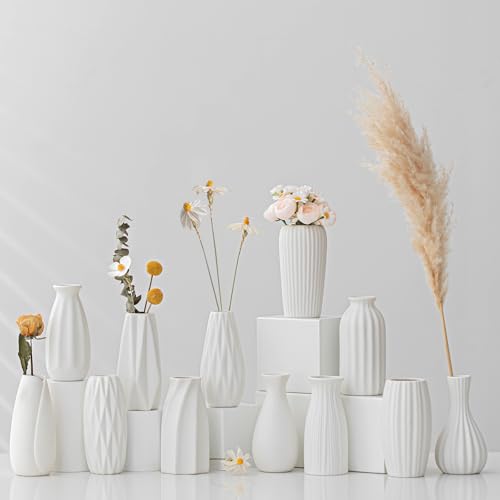 White Ceramic Vase Set of 12,Small Vases in Bulk for Flowers,Mini Vases for Centerpieces,Modern for Floral and Pampas Grass,Boho for Wedding,Party,Table Christmas Home DecorDIY Gifts - color: White-st-12