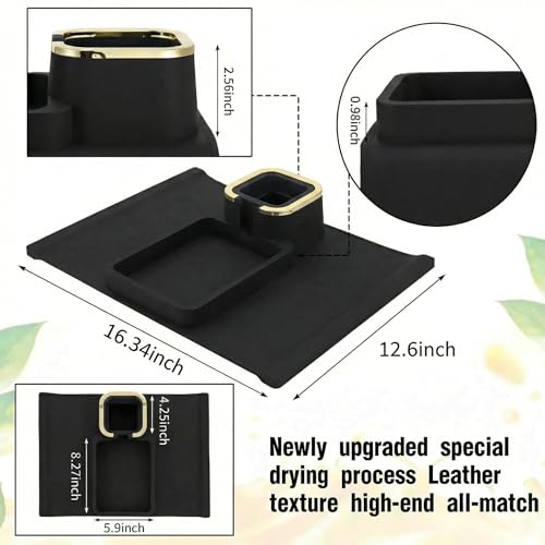 Luxury Gold Trim Couch Cup Holder Tray - Weighted Silicone Anti-Spill Sofa Armrest Organizer, Non-Slip Recliner Tray Table for Drinks, Remote, Phone - Fits Most Couch Arms, Home Gift,Black - color: Black