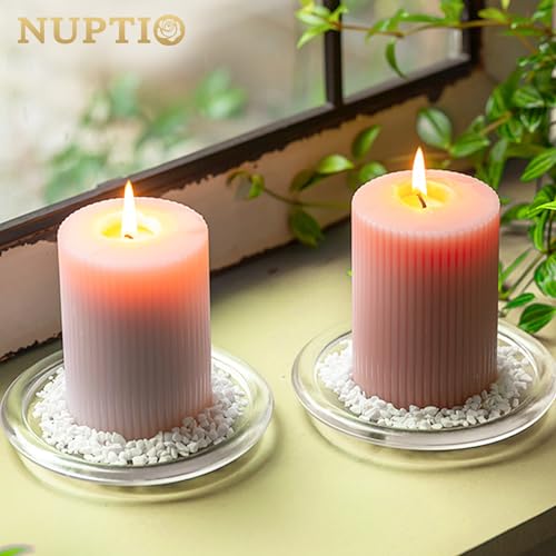 Nuptio Candle Plate Clear Glass Candle Tray Round Pillar Candle Holder Large Tray - 1 Pc for Wedding Party Dinner Event Bathroom Centerpiece Home Decor, 5.12 Inches in Diameter - size: Medium-1Pc