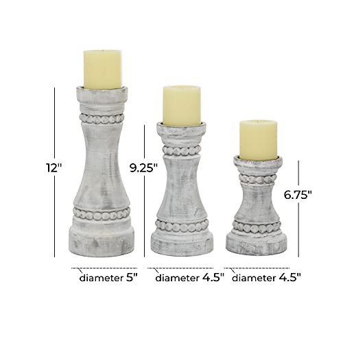 Deco 79 Wood Solid Candle Holder, Set of 3 12", 9", 7"H, Gray - color: Gray, size: S/3 12", 9", 7"H