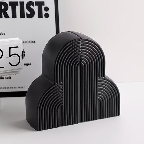 2Pcs/Set Book Ends for Shelves, Decorative Book Ends for Heavy Books,Aesthetic Boho Style for Book Ends for Shelves,Modern Home Office Bookshelf Decor, Home Decor,or Library Decor (Black) - color: Black