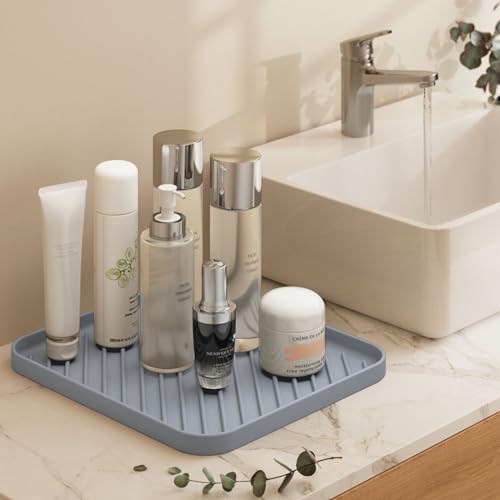 Silicone Organizer Tray for Kitchen Sink and Bathroom, Dishwasher Tray, Versatile Bathroom and Drawer Organizer Trays, Non-Slip Countertop （Gray） - color: Gray