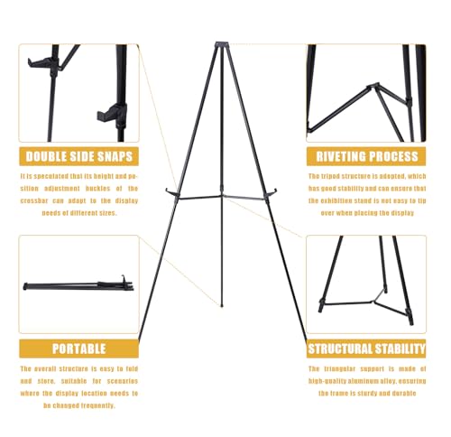 MXG Professional Aluminum Foldable Display Easel for Painting, Signs, Poster, 33-64" Height Adjustable Table Top & Floor Metal Tripod for Canvas, Art, Exhibits, Office, Outdoor - Black - color: Black