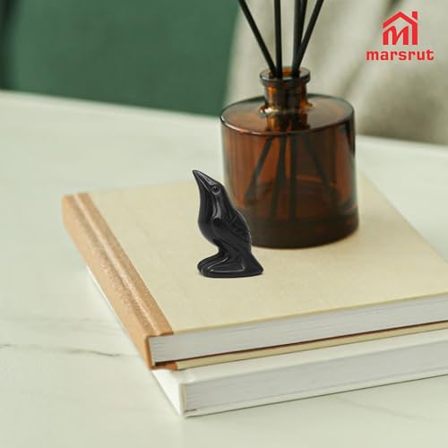 2Pcs Raven Statue Figurine, Black Crow Decor Sculpture, 2 Inch Natural Stone Creative Bird Ornament, Obsidian Crystal Stone Lucky Healing Guardian Animal Pocket Figure for Office Home Decoration Women