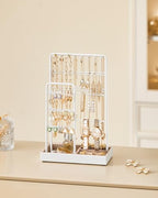 SONGMICS Jewelry Holder, Jewelry Organizer, Jewelry Display Stand with Metal Frame, Velvet Tray, Necklace Earring Bracelet Holder, for Studs, Rings, Gift Idea, Matte White UJJS021W01 - color: Matte White