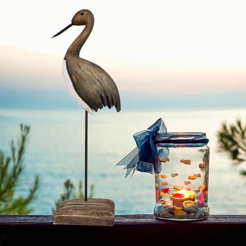 Wood Bird Statue Nautical Decor Decorative Sea Birds Sculpture Wooden Tabletop Figurine Coastal Ocean Beach Themed Decoration for Home Yard Bathroom Living Room (12.4" H) - color: 12.4" H