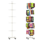 Retail Display Racks 5 Tier Spinning Display Stand, Movable Shop Spinner Rack with Hooks, Retail Display Stand for Jewelry Keyring Hats Socks Toys (White) - color: White, style: 5 Tier