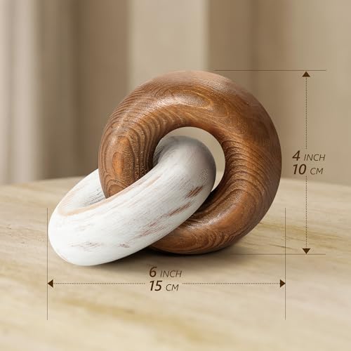 EOSAHR Boho Decor Pine Wood Knot Wooden Chain Link Decor for Your Coffee Table, Room Decor, or Book Shelf Chic Modern Desk Decor to Stylish up Your Home Office (Brown & White) - color: Brown&white