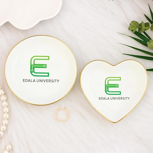 Personalized University Logo Ring Dish, Custom School Branding Ceramic Jewelry Tray, Square Round Heart Trinket Dish with Gold Rim, Elegant Desk Vanity Keepsake for Students Staff Alumni - color: Design 2