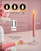 Homemory 6 Pcs Real Wax Pink Flameless Taper Candles with Remote Timer, 9.6 Inches LED Fake Candlesticks, LED Candle with 3D Flickering Flame for Romantic Wedding, Dinner, Xmas Anniversary Decor - style: Romantic - Pink 9.6"