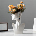 Face Vases -White,H 9.2 Inch,with Earrings Art Ceramic vase,for Flowers Ceramics Statue Flower Vase,Female Modern Cool Vases,for Office Dining Table Home Ornaments - color: White