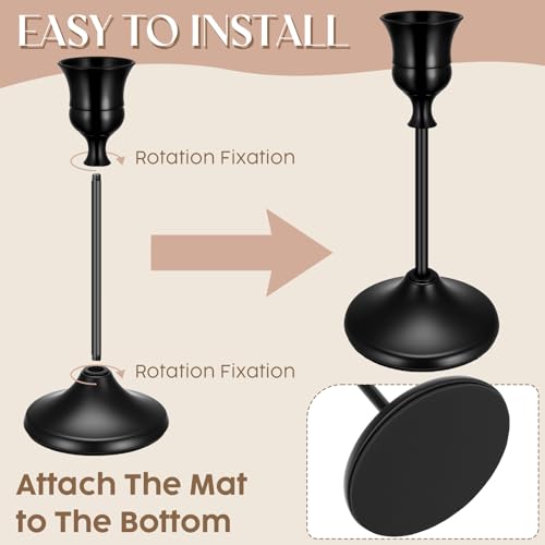 12PCS Brass Black Taper Candle Holders Set, Vintage Metal Candlestick Holders for Table Centerpiece, Wedding Reception, Festive Christmas Mantel Decoration - color: Black - 4 Sets (12 Pcs)