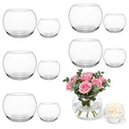 12pcs Clear Round Glass Vases Bowl Flower Vase,3.7"W X3.1"H Set of 6pcs Globe Vase 2.6”W X 2”H Set of 6pcs Candle Holder,Bud Vases in Bulk for Centerpieces,Party Decor,Table Decoration and Home Decor