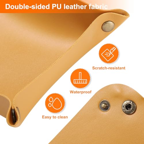 HARFINGTON 4pcs PU Leather Valet Tray Unisex Folding Small Catchall Tray Portable Entryway Table Tray Nightstand Bedside Desk Tray for Key Wallet Watch Coin Jewelry Dice, Yellow - color: Yellow