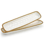SOUJOY 2 Pack Porcelain Cracker Tray with Gold Pearl Edge, 14 Inch Rectangular Charcuterie Serving Platters, Dishwasher Safe Ceramic Cookie Plates for Cheese Ham Fruit, Perfect for Display Foods