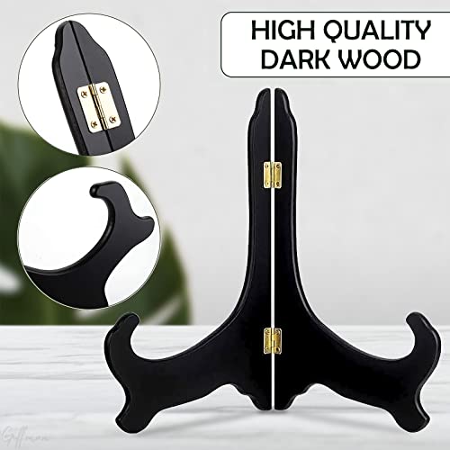 Guffman 12 Inch Wooden Display Stand - Black Wood Plate Stand Frame - Decorative Plate Holders Stands for Display Pictures, Cookbooks, Home, Birthday, Party, Table Easel Display