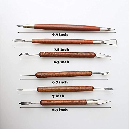 S & E TEACHER'S EDITION 6 Pcs Pottery & Clay Sculpting Tools, Double-Sided, Smooth Wooden Handles. - size: 6 PCS