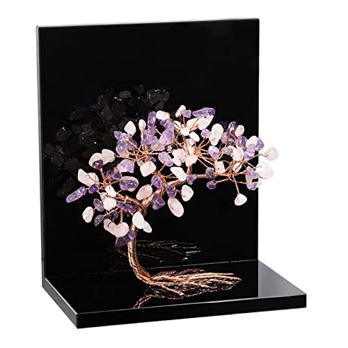 rockcloud Set of 2 Amethyst and Rose Quartz Crystal Tree Acrylic Decorative Bookends, L-Shaped Heavy Duty Book Ends to Hold Books for Home Office Shelves, Purple&Pink - color: Purple&pink