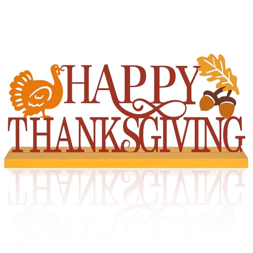 COCHIE Metal Happy Thanksgiving Sign, Fall Leaves Turkey Table Centerpieces Decorations for Home, Office, Shelf, Mantel, Indoor, Traditional Party Supplies Decor (Thanksgiving) - style: Thanksgiving