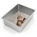 Kirecoo Stainless Steel Cat Litter Box XL- Metal High Sided Cat Pan, Large Stainless Steel Box, Indoor Litter Tray, Non Stick, No Smell, Easy to Clean, Pet Toilet Supplies for Kitten, Kitty, Rabbit - size: 23.43" L x 15.55" W x 5.7" H
