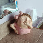Funny Bathroom Decor for Girls: Girl Holding Nose Figurine Statue | Christmas Theme | 6.3 Inch Resin Desktop Ornament, Primitive Style Home Decor