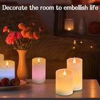 Flameless Candle RGB Set, Flickering LED Pillar Real Wax Candle with Remote Control and Timer, Upgraded Blue Flame Heart, Built-in Battery Rechargeable Flameless Candle, 1 Set of 3 - color: Rechargeable-Color RGB