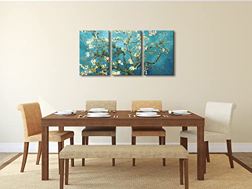 Wieco Art Giclee Canvas Prints Wall Art for Wall Decor by Van Gogh Paintings Almond Blossom Modern 3 Piece Stretched and Framed Abstract Flowers Artwork Home Office Decorations - color: Almond Blossom, size: 16 x 24 inches (Unframed)