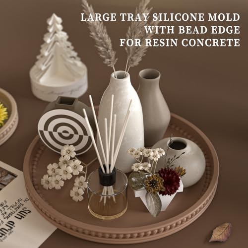 Wehous Large Round Beaded Tray Mold, 10.6in Serving Tray Silicone Molds for Epoxy Resin, Unique Storage Container Concrete Gypsum Resin Casting Molds for Jewelry Trinket Candle Holder Home Ornament - color: Big Round