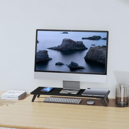 loukin Monitor Stand Riser for Desk, 22.4" x 8.3" Larger Computer Stand for Laptop, PC, Printer, Sturdy Desktop Computer Shelf with Non-Skid Rubber, Home Office (Black)